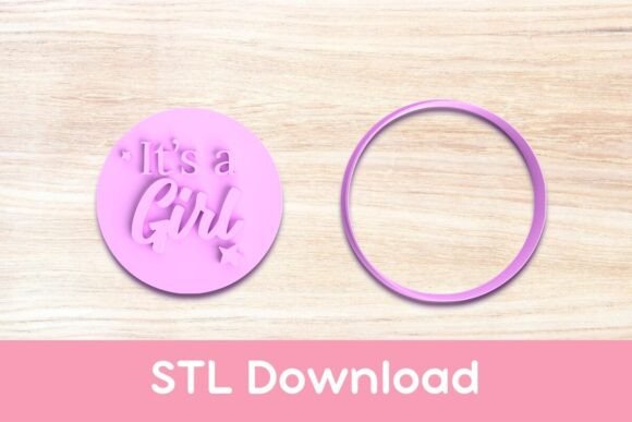Charming It's a Girl Cookie Cutter and Stamp STL